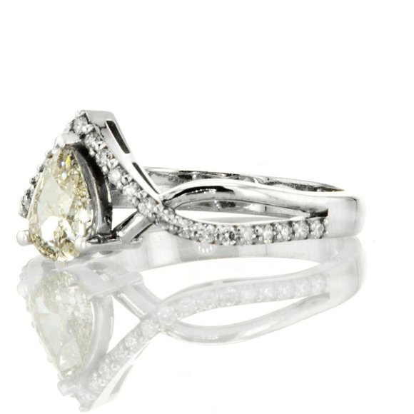 Diamond Infinity Engagement Ring Split Shank 0.86 Ct Natural Pear White 14K Gold - Picture 7 of 9